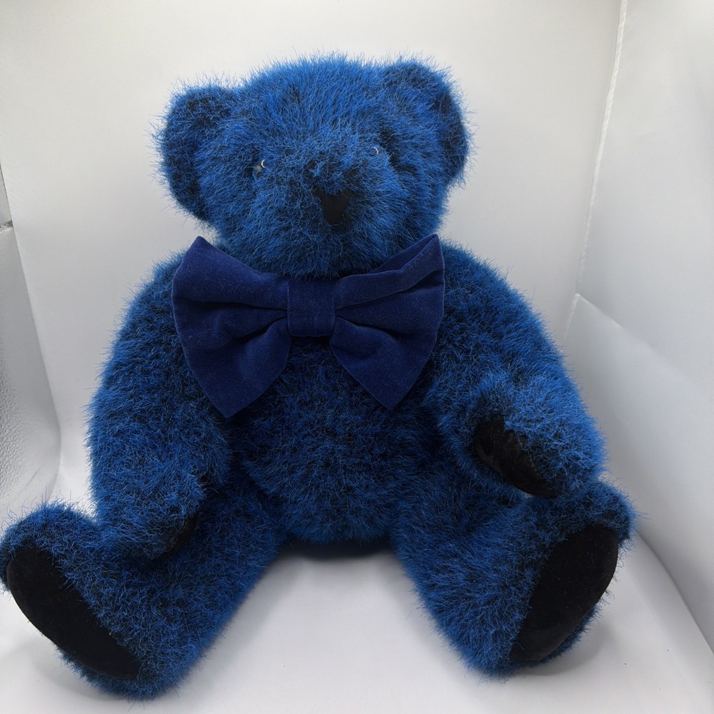 Vermont Teddy‎ Bear Blue Plush Movable/Jointed  Bow Tie Made in USA